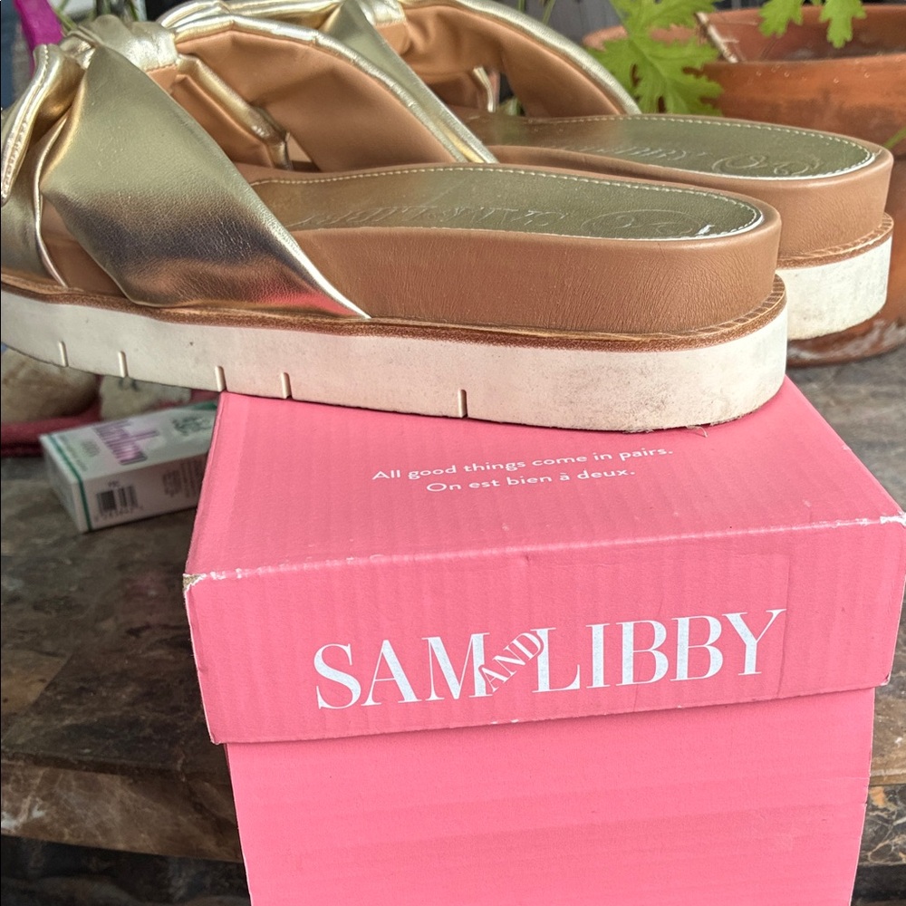 Sam & Libby Metallic Gold Knotted Slide Mules - Picture 3 of 7
